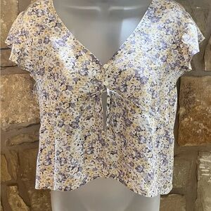 Flirty Wild Fable Yellow Lavender Floral Crop Top Women Medium Open Front